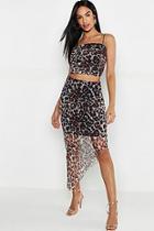 Boohoo Tall Leopard Print Mesh Spot Ruched Skirt Co-ord