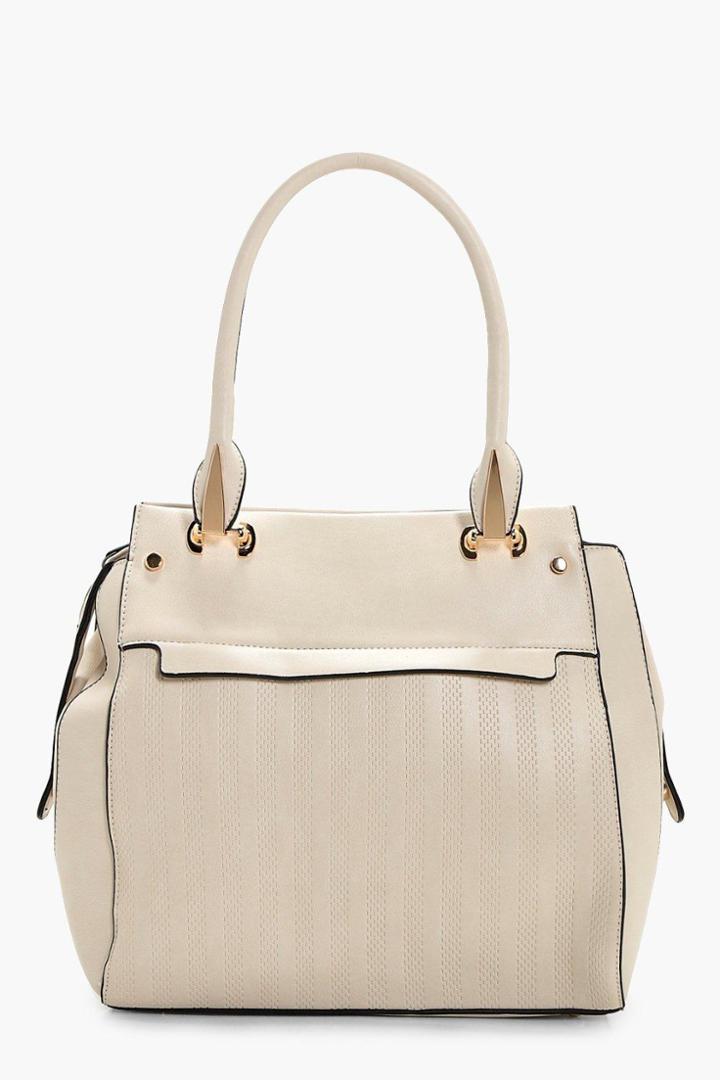 Boohoo Holly Zip And Hardware Detail Textured Tote Cream