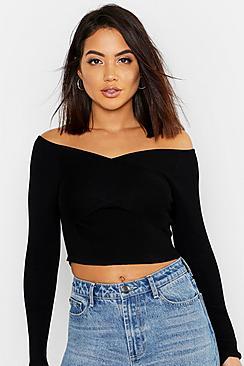 Boohoo Crop Rib Knit Wrap Jumper
