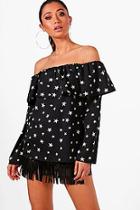 Boohoo Lola Star Woven Off The Shoulder Top