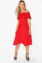 Boohoo Plus Anna Off The Shoulder Midi Skater Dress