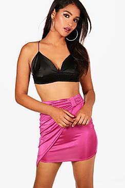 Boohoo Lexi Rouched Wrap Slinky Mini Skirt