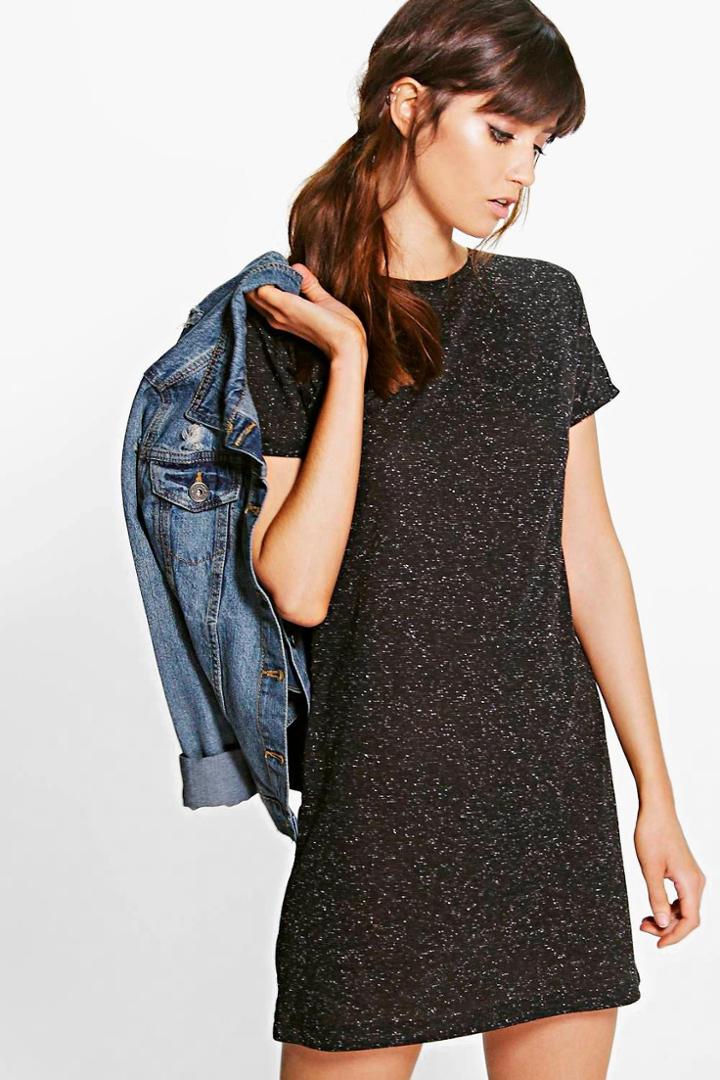 Boohoo Nataly Cap Sleeve T-shirt Dress Black