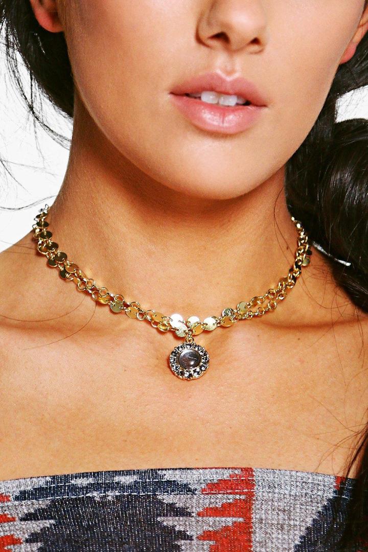 Boohoo Keira Layered Disc Chain & Pendant Choker Gold