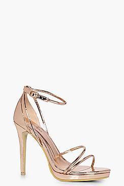 Boohoo Metallic Platform Cross Strap Heels