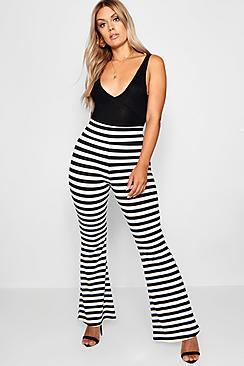 Boohoo Plus Rib Stripe Flared Trouser