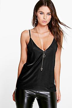 Boohoo Demi Disco Slinky V Neck Cami Top