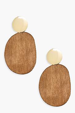 Boohoo Gold Stud Wood Statement Earrings