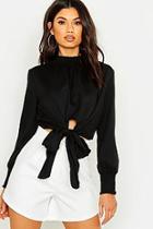 Boohoo Woven Shirred Collar Tie Front Blouse