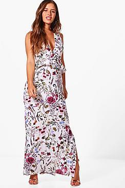 Boohoo Petite Penny Floral Ruffle Detail Maxi Dress