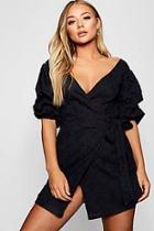 Boohoo Fi Embroidered Off Shoulder Wrap Mini Dress
