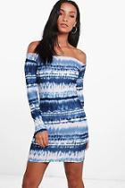Boohoo Kyra Tie Dye Off Shoulder Midi Dress