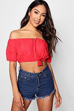 Boohoo Chelsey Embroidered Tassel Gypsy Crop