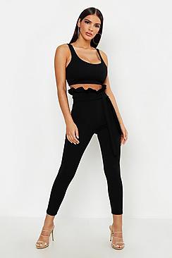 Boohoo Paperbag Tie Waist Skinny Trousers