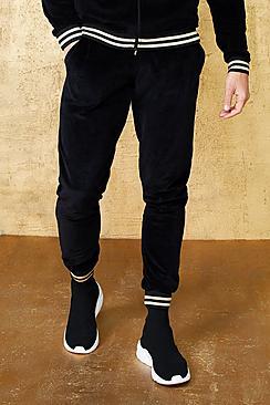 Boohoo Velour Jogger With Gold Rib