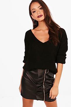 Boohoo V Neck Crop Jumper