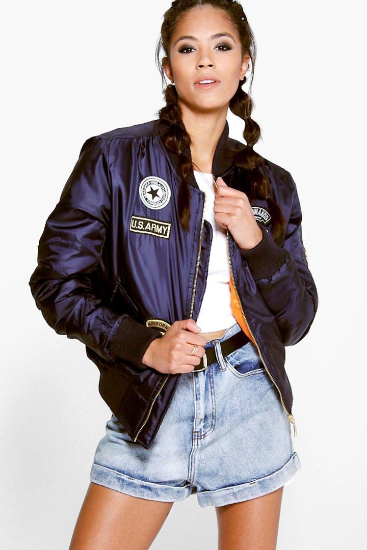 Boohoo Saskia Ma1 Badge Bomber Navy