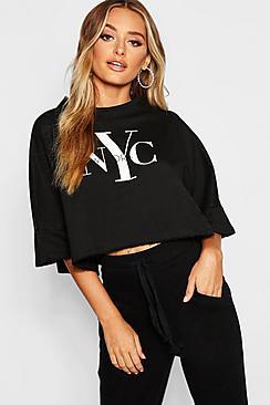 Boohoo Nyc Slogan Batwing T-shirt