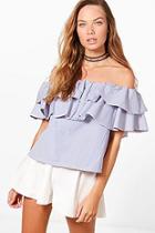 Boohoo Stripe Woven Off The Shoulder Top