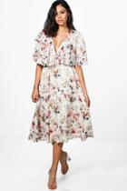Boohoo Emrata Floral Chiffon Midi Skater Dress Multi