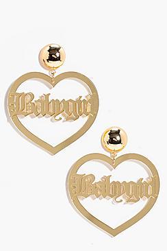 Boohoo Olivia Babygirl Slogan Heart Earrings