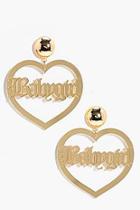 Boohoo Olivia Babygirl Slogan Heart Earrings