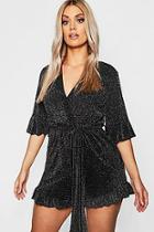 Boohoo Plus Metallic Wrap Ruffle Playsuit