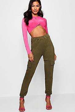 Boohoo Lucy Knot Crop Top Cargo Jogger Co-ord Set