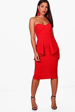 Boohoo Matilda Bandeau Peplum Waist Midi Dress