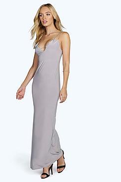 Boohoo Lulu Eyelet Detail Fine Chain Maxi Dress