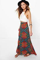 Boohoo Marin Aztec Print Woven Belted Maxi Skirt