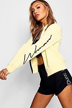 Boohoo Harriet Woman Sleeve Slogan Scuba Bomber Jacket