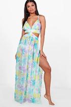 Boohoo Leila Pastel Palm Cut Out Maxi Dress