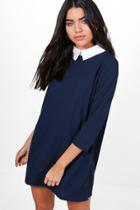 Boohoo Shauna Shirt Collar Dress Navy