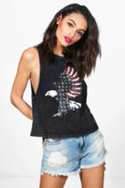 Boohoo Brook Studded Eagle Crop Arm Tank Top Black