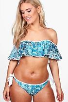 Boohoo Plus Bethany Bardot Frill Tie Pant Bikini