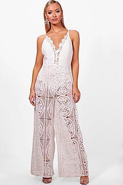 Boohoo Boutique All Over Crochet Culotte Jumpsuit