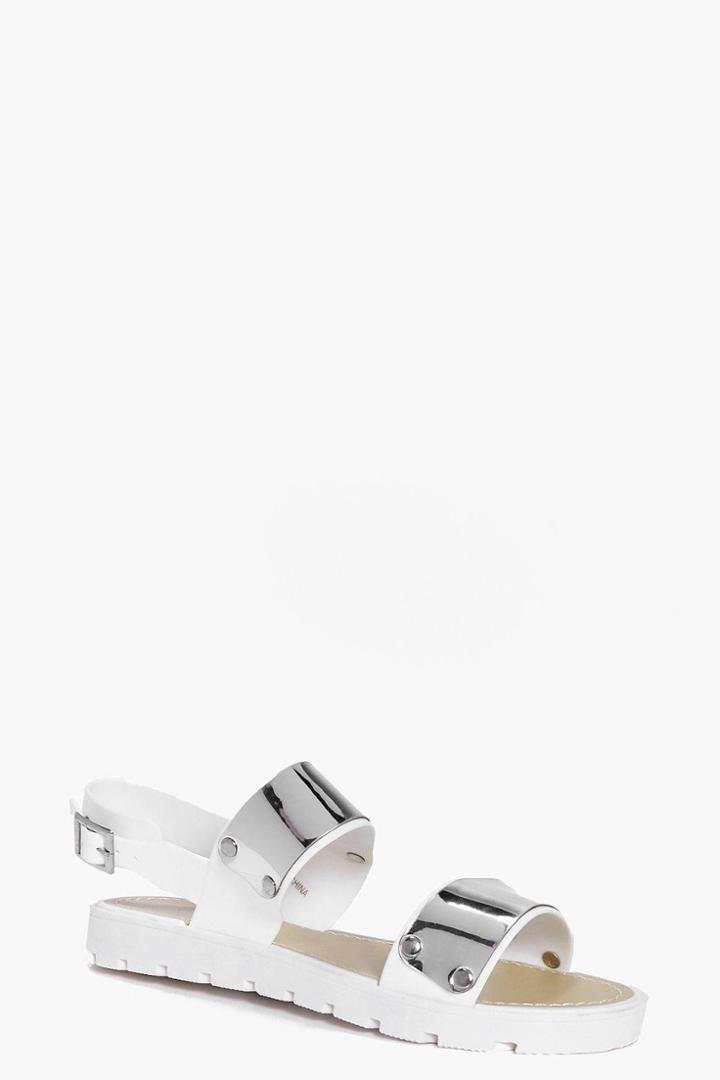 Boohoo Sophia Two Strap Cleated Sandal White