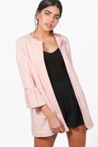 Boohoo Melissa Collarless Ruffle Sleeve Blazer Blush