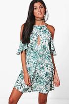 Boohoo Jane Woven Floral Cold Shoulder Skater Dress