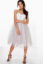 Boohoo Boutique Ana Corded Lace Tulle Prom Dress Grey