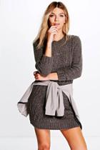 Boohoo Lucy Cable Knit Soft Boucle Jumper Dress Grey