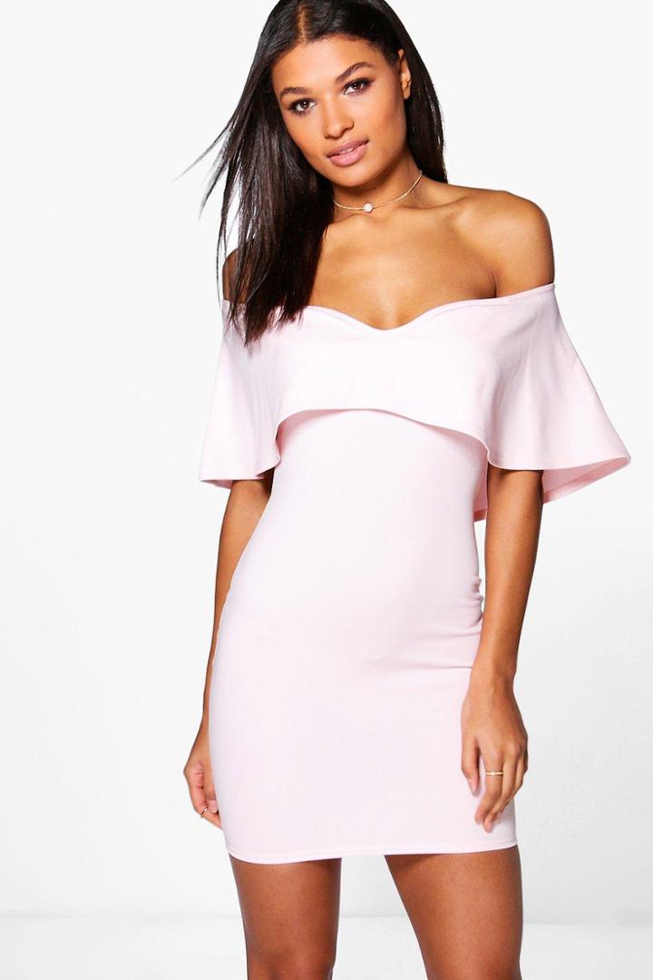 Boohoo Kya Off Shoulder Sweetheart Frill Bodycon Dress Lotus