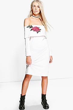Boohoo Becca Applique Flower Bardot Sweat Dress