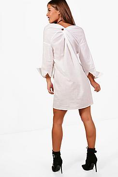 Boohoo Petite Nina Off The Shoulder Knot Back Shirt Dress