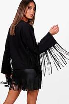 Boohoo Skye Fringed Trim Sleeve Crop Sweat