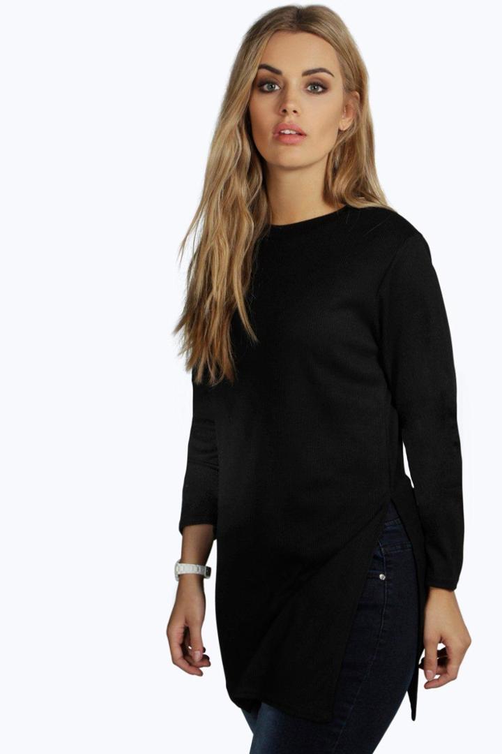 Boohoo Plus Shelley Side Split Rib Unit Jumper Black