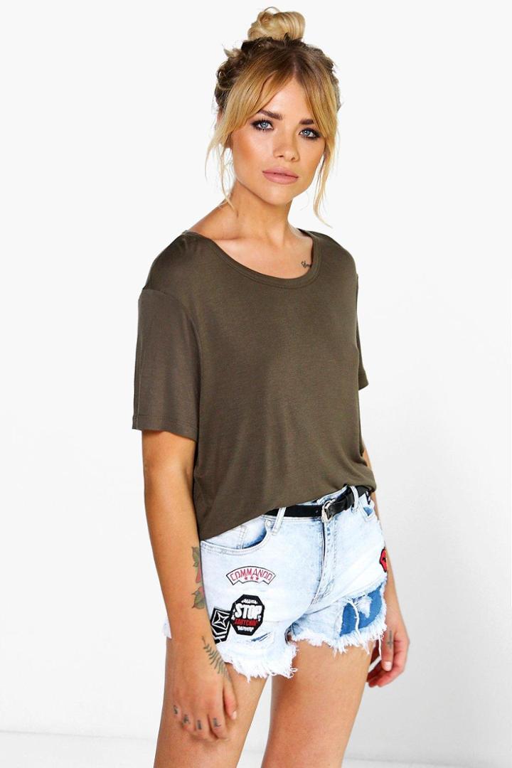 Boohoo Ruby Premium Scoop Neck Tee Khaki