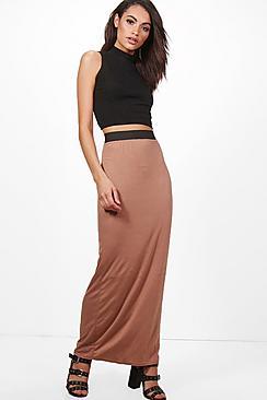 Boohoo Basic Contrast Waist Jersey Maxi Skirt