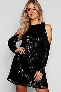 Boohoo Plus Sequin Cold Shoulder Shift Dress